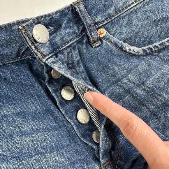 We the Free Denim Shorts Women 26 Blue Medium Wash Distressed Cut Off Button Fly - Picture 5 of 10